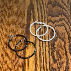 Black and White Hoop Earrings 2 pairs.